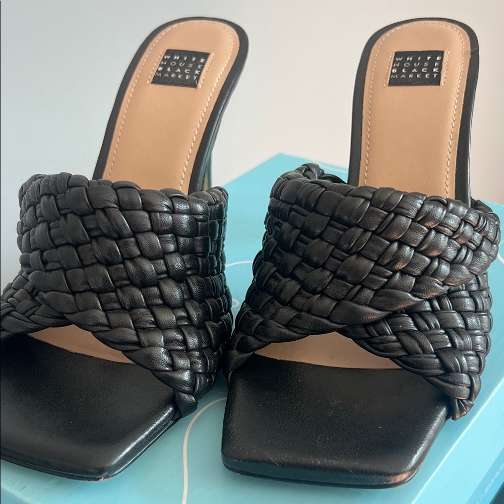 White House Black Market Black Woven Mules
